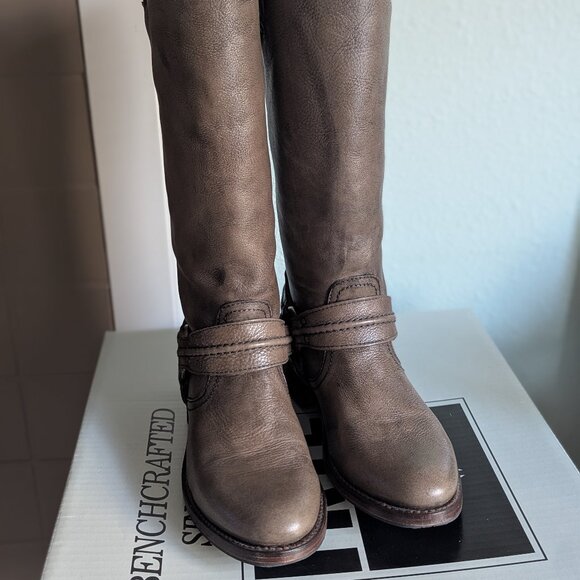 Frye Boots Size 7.5  Tall Maxine Trapunto Harness Gray All-Leather - Picture 10 of 16